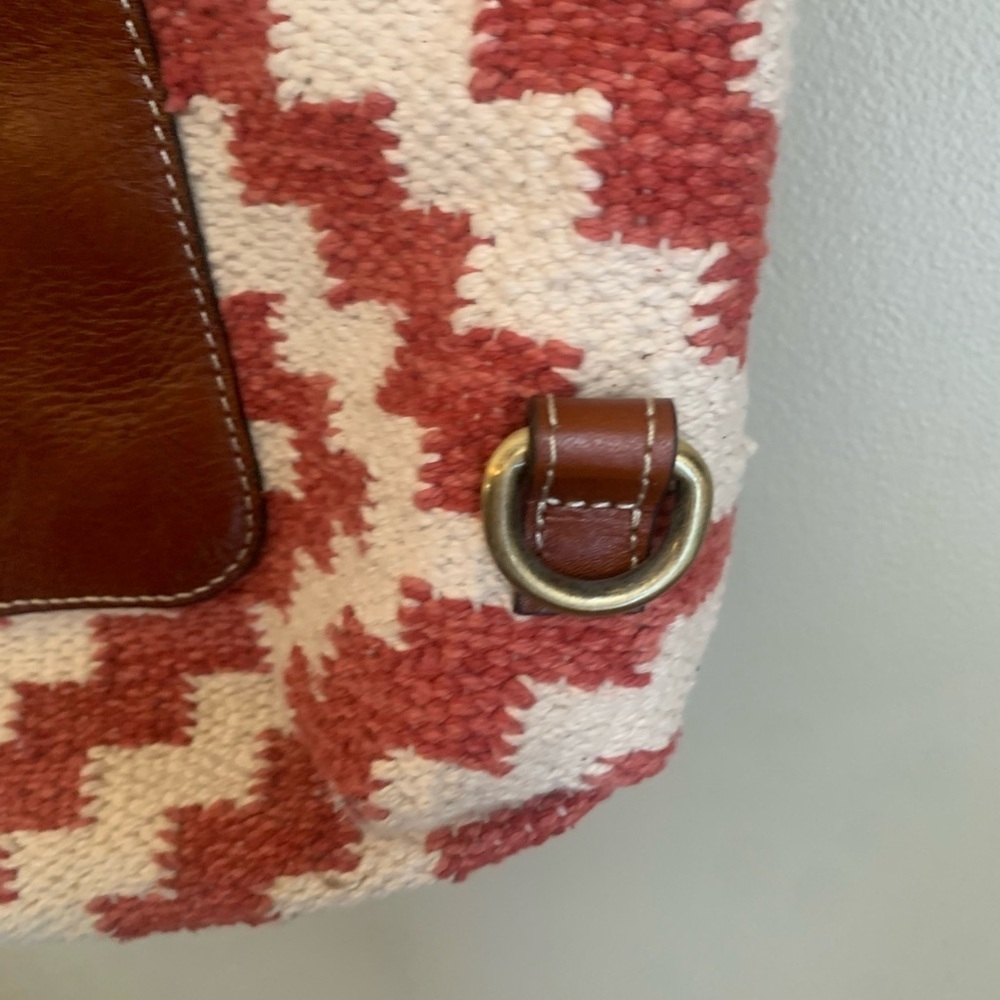 Patricia Nash Woven Casoli Convertible Backpack Papaya Crossbody Leather Trim - Picture 10 of 11